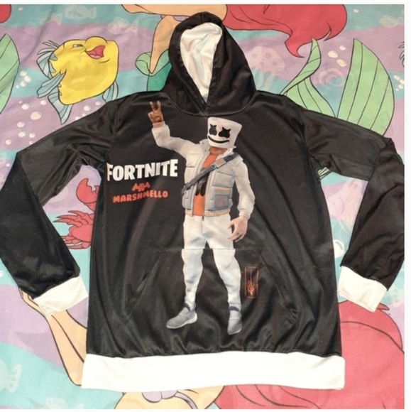 Tops - Fortnite Marshmello All Over Hoodie Hooded Sweatshirt Video Game